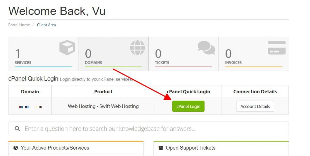 Hình ảnh vào quản trị khách hàng => Click vào quản trị hosting.