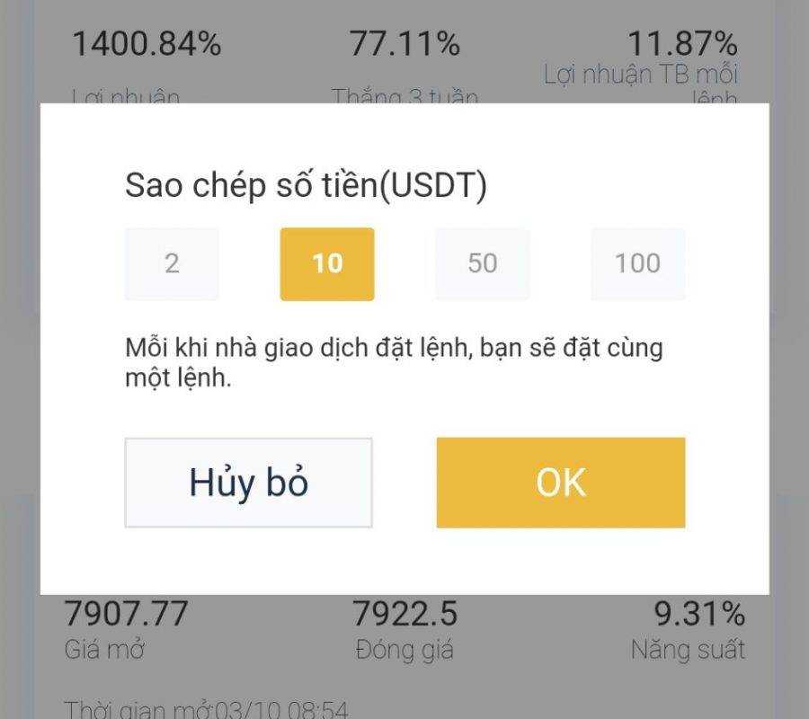 Chọn số tiền bạn muốn đánh