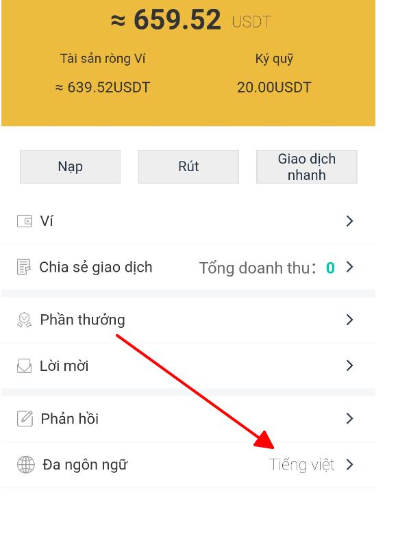 Vào Profile ( Cá Nhân ) -> Language để đổi ngôn ngữ
