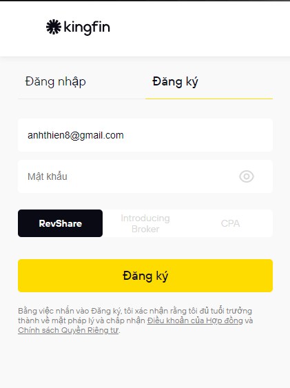 Đăng ký tài khoản trên kingfin
