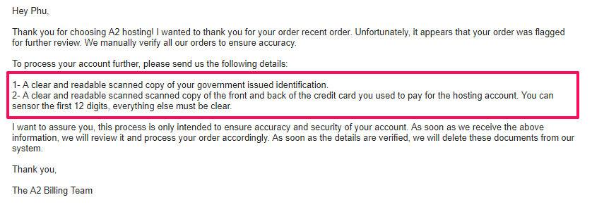 email confirm user id and VISA card